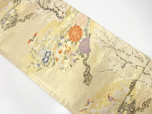 地紙に桜・花鳥模様織出し袋帯